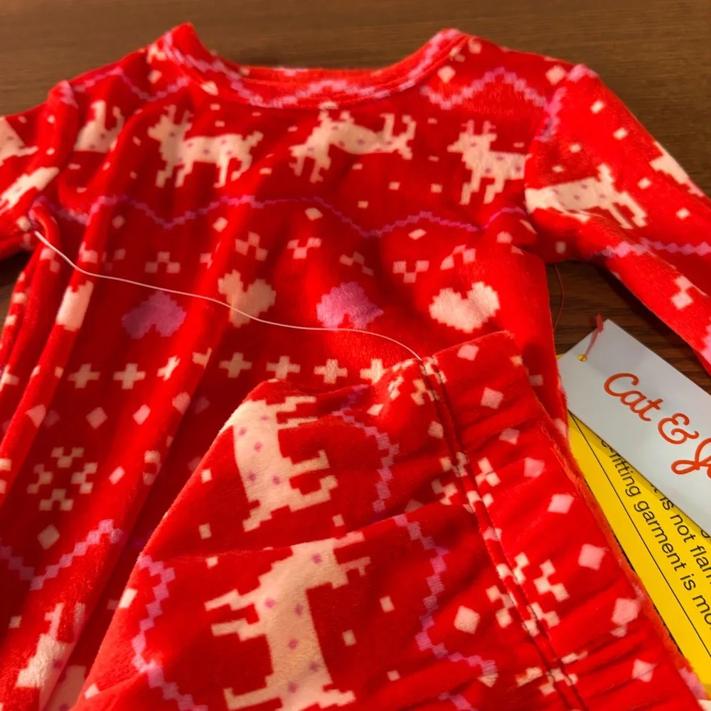 Cat & Jack Toddler Pajamas 18M Red‎ Fair Isle Reindeer Fleece PJ Set Velour NWT